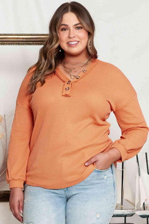 Mindfully Shaped V-Neck Plus Size Orange Top - MXSTUDIO.COM