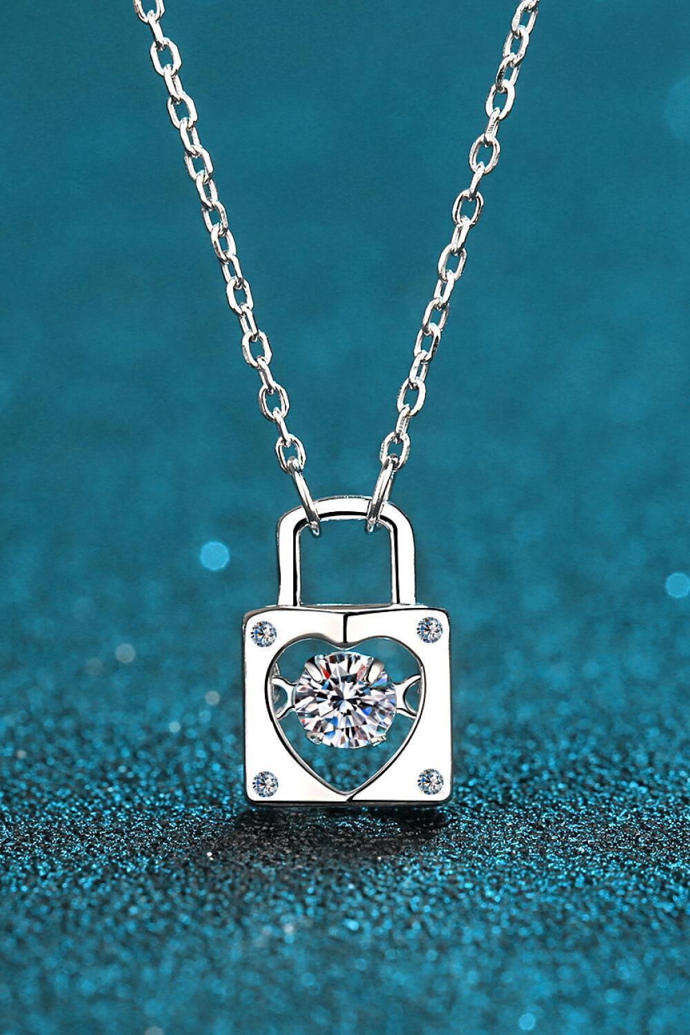 Minimalist Moissanite Lock Pendant Necklace - MXSTUDIO.COM