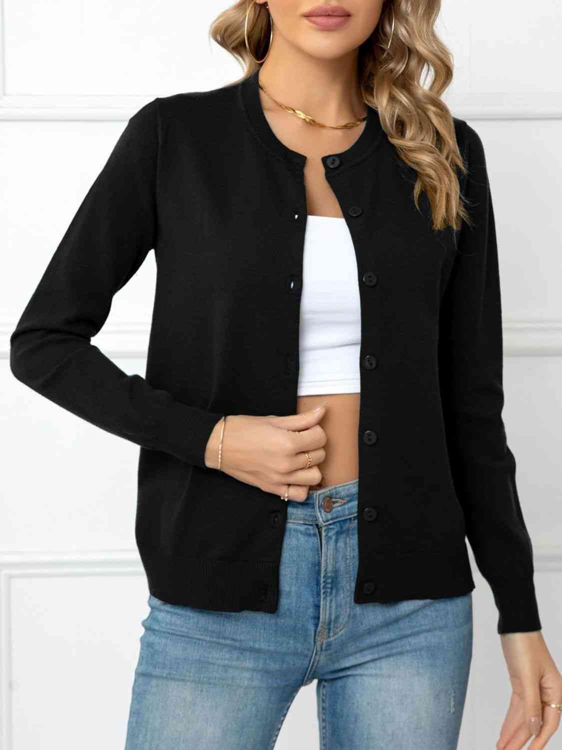 Minimalist Warmth Crew Neck Button Up Cardigan-MXSTUDIO.COM