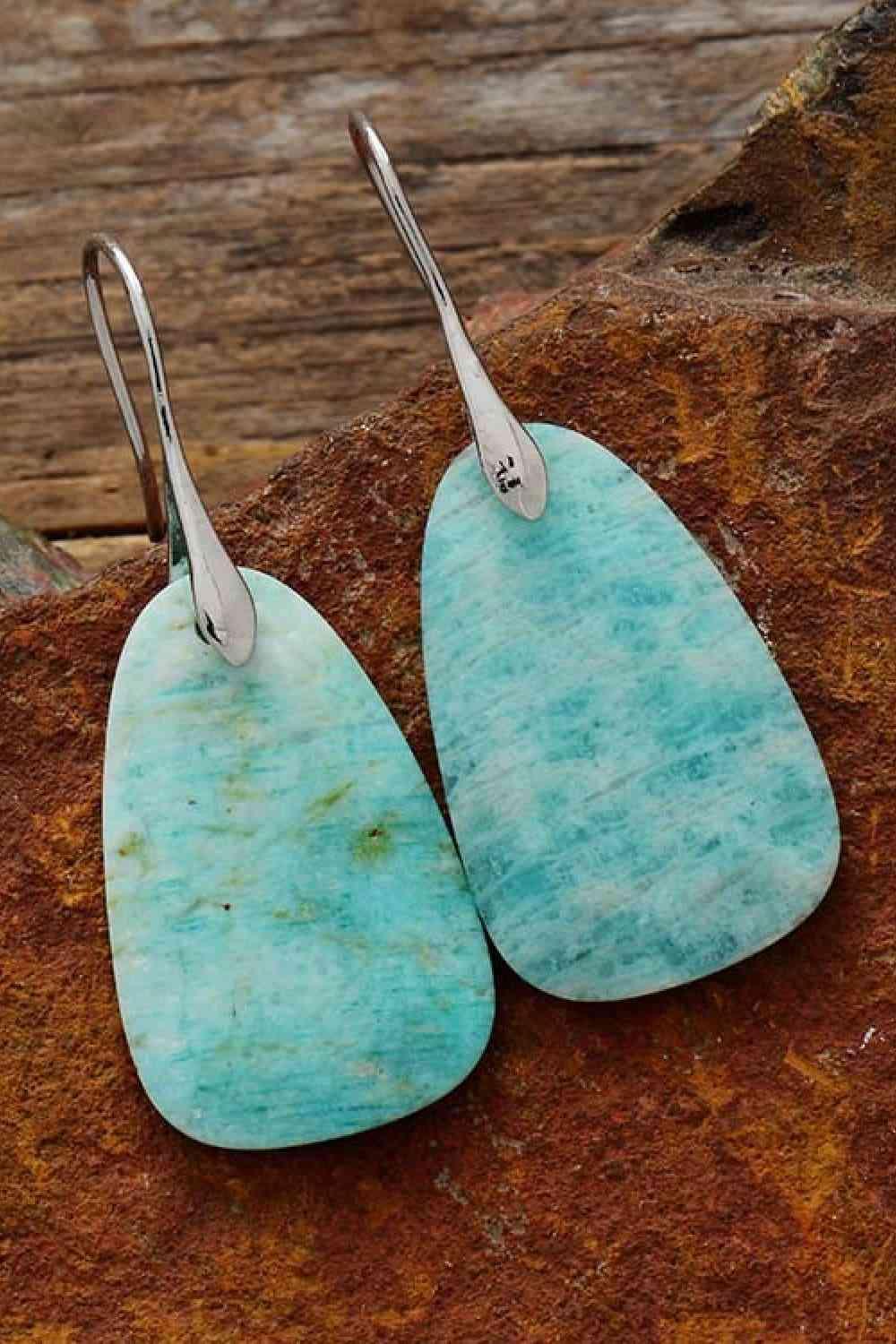 Mint Blue Dangling Natural Stone Earrings-MXSTUDIO.COM