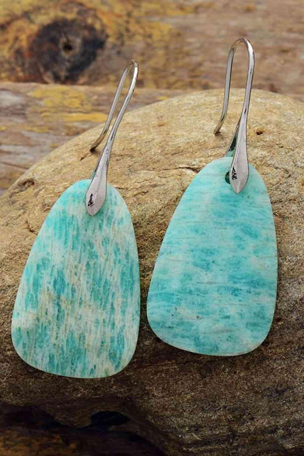 Mint Blue Dangling Natural Stone Earrings-MXSTUDIO.COM