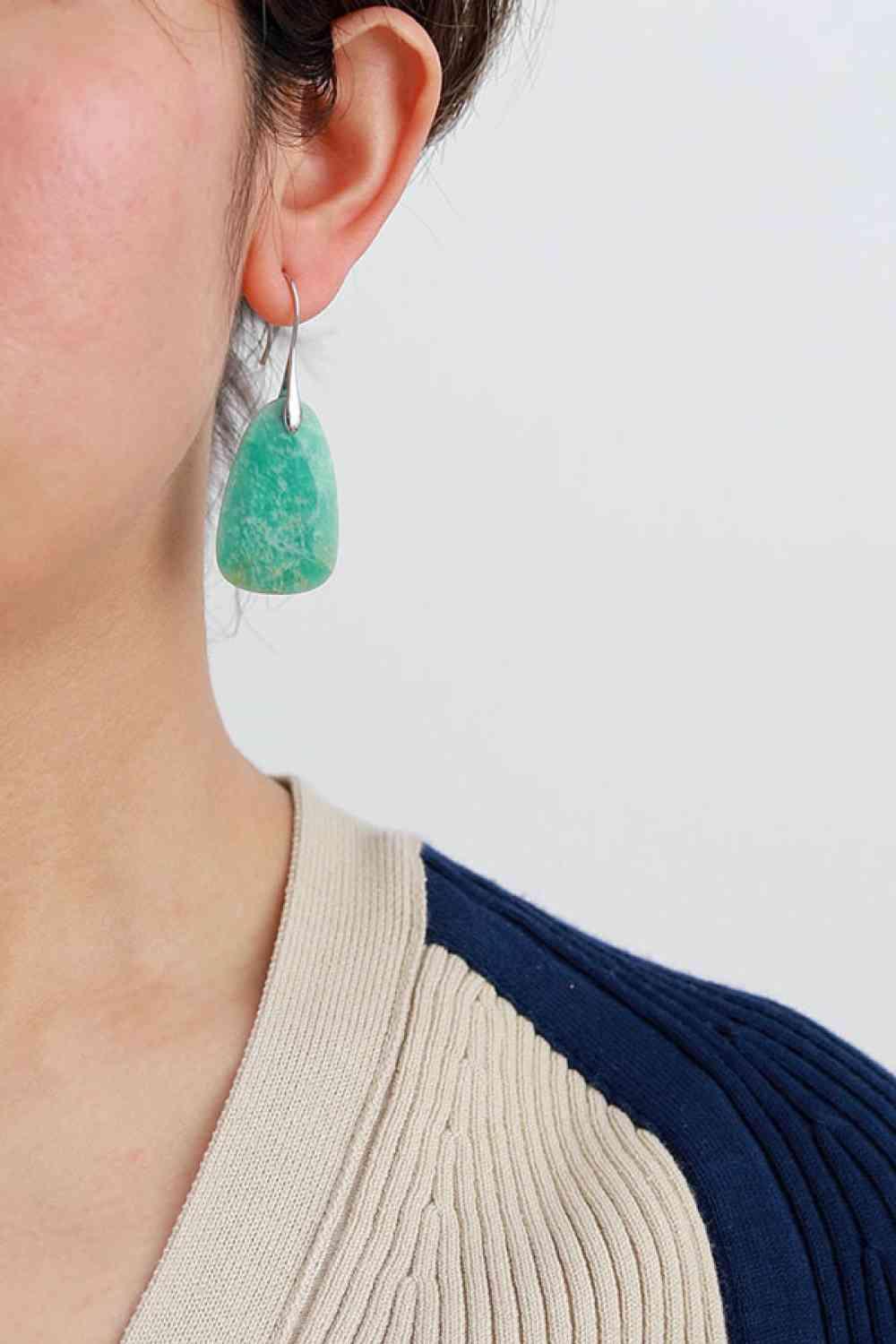 Mint Blue Dangling Natural Stone Earrings-MXSTUDIO.COM