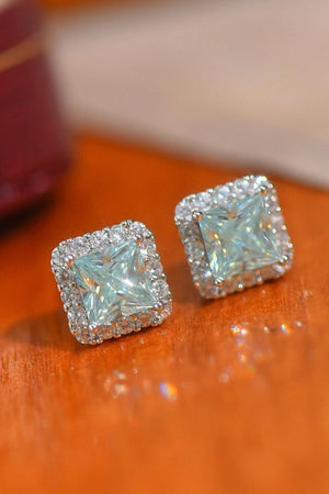 Mint Green 2 Carat Square Moissanite Earrings - MXSTUDIO.COM