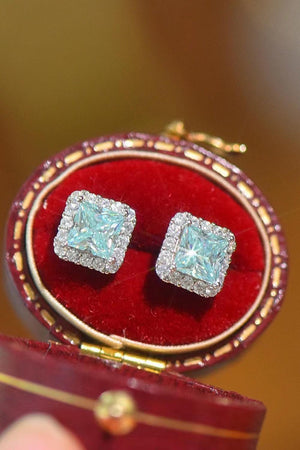 Mint Green 2 Carat Square Moissanite Earrings - MXSTUDIO.COM