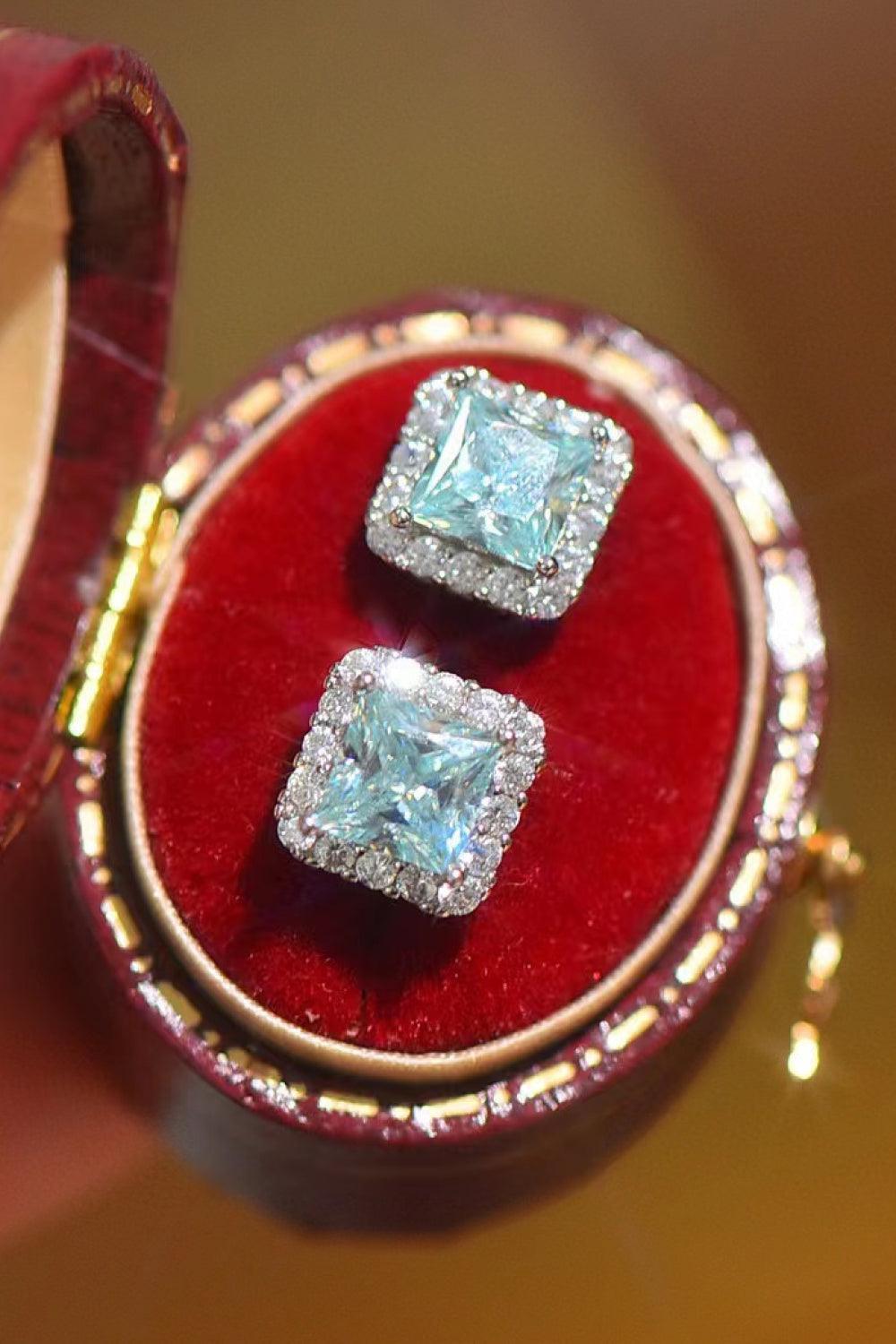 Mint Green 2 Carat Square Moissanite Earrings - MXSTUDIO.COM