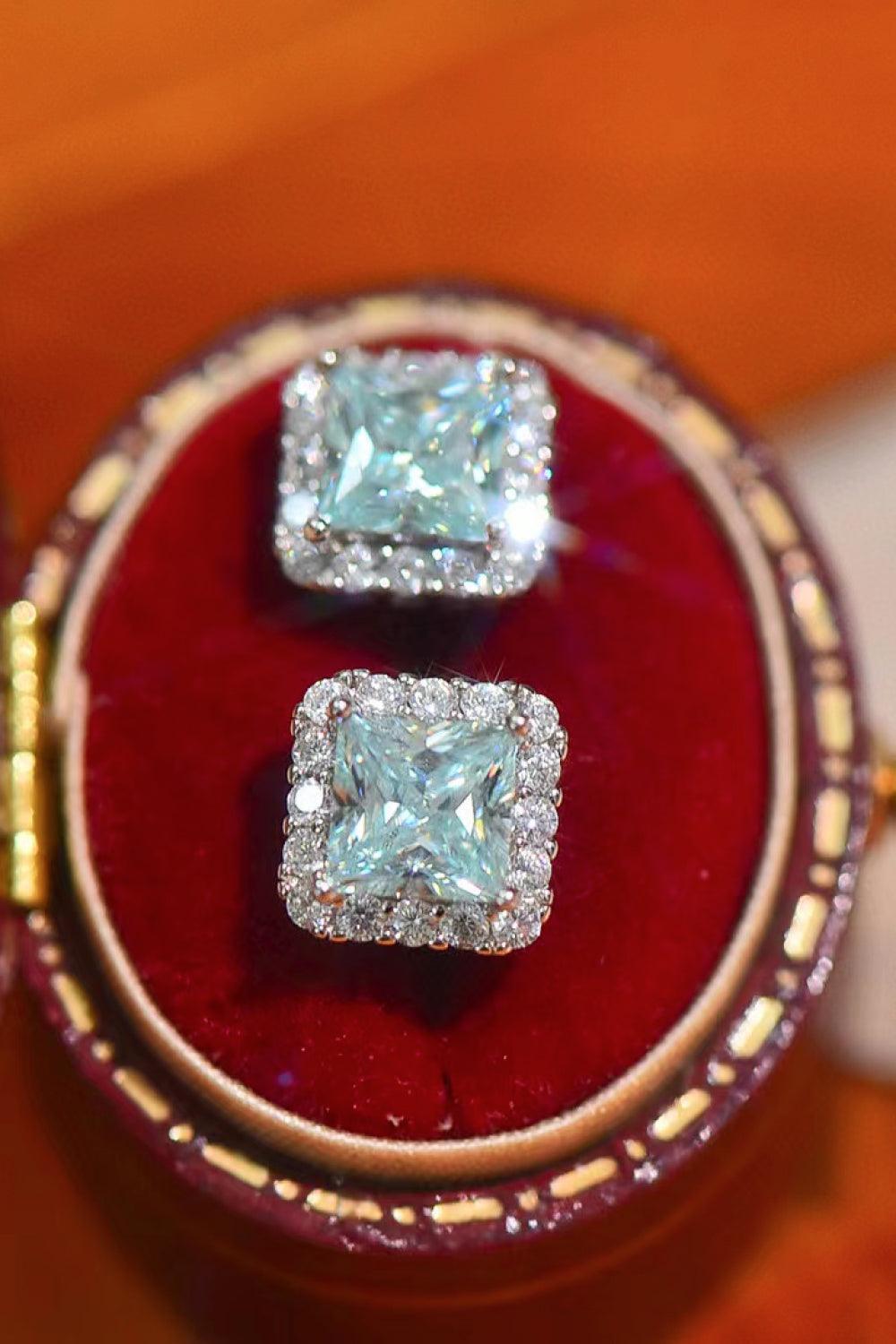 Mint Green 2 Carat Square Moissanite Earrings - MXSTUDIO.COM