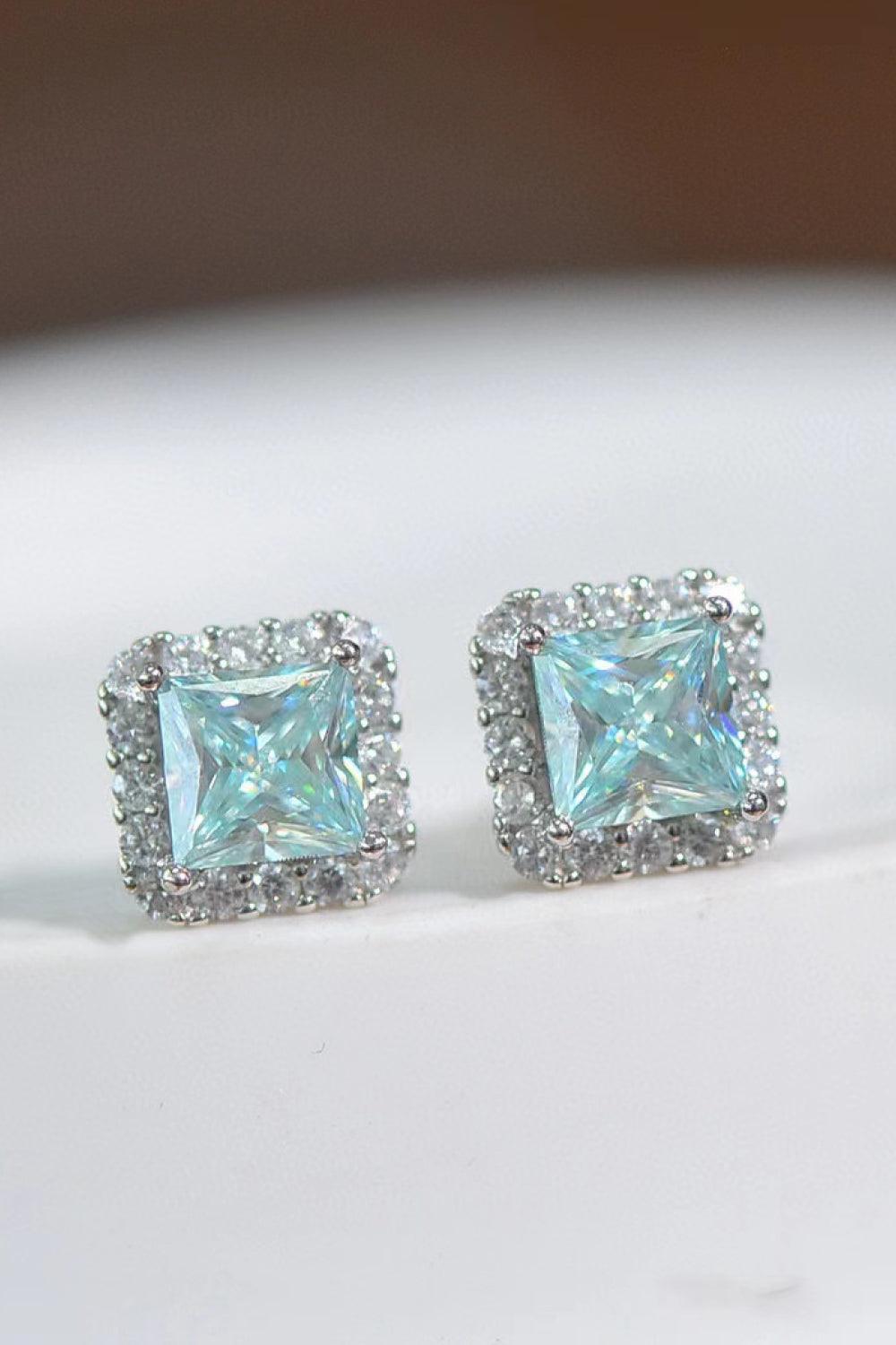 Mint Green 2 Carat Square Moissanite Earrings - MXSTUDIO.COM