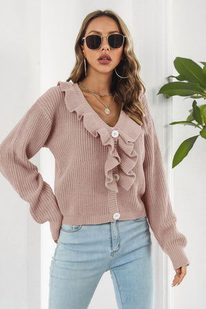 Miss Independent V-Neck Ruffle Sweater - MXSTUDIO.COM