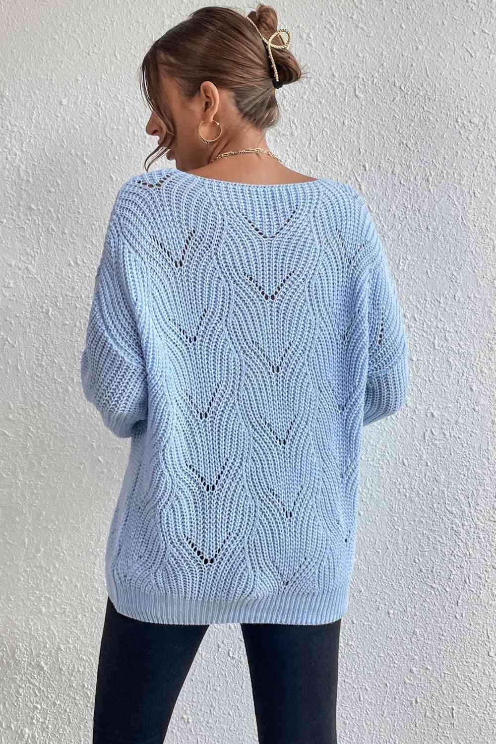 Misty Blue Boat Neck Knit Sweater-MXSTUDIO.COM