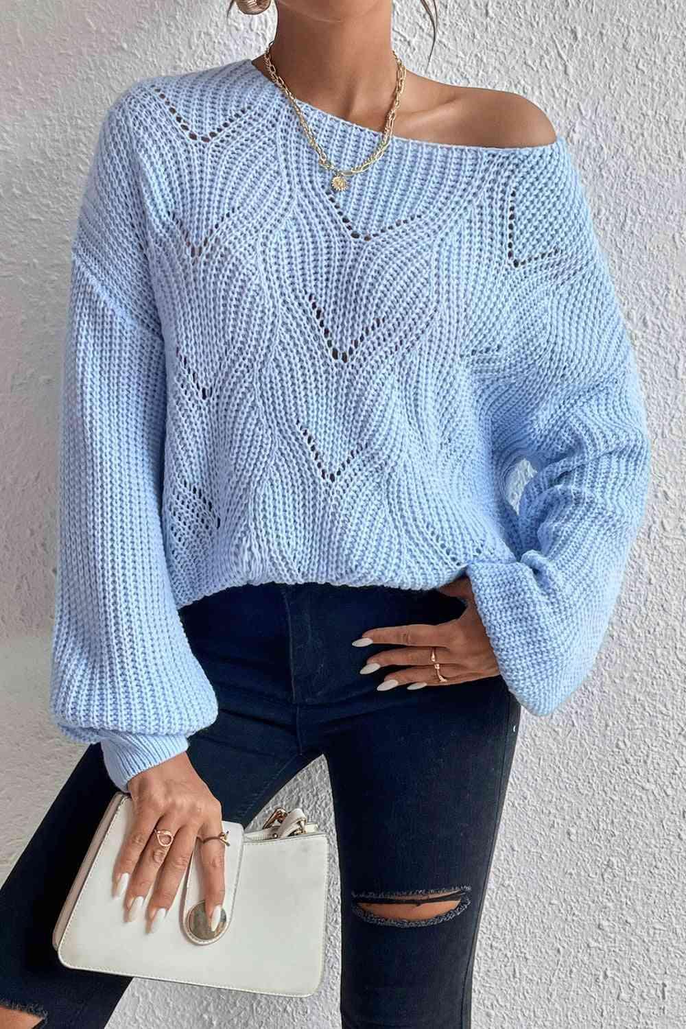Misty Blue Boat Neck Knit Sweater-MXSTUDIO.COM