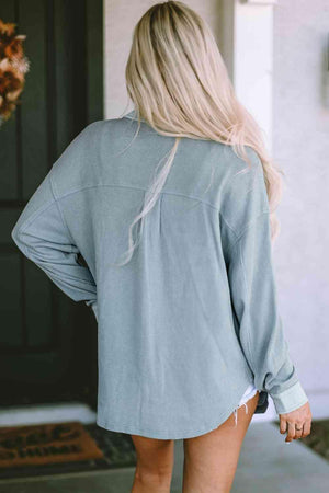 Misty Blue Button Down Drop Shoulder Jacket - MXSTUDIO.COM