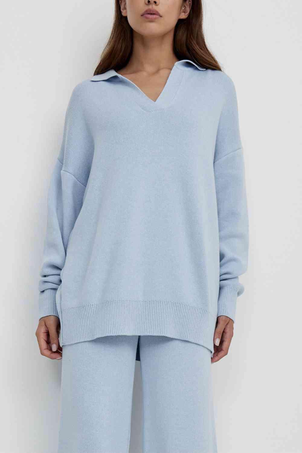 Misty Blue Oversized Sweater and Pants Set-MXSTUDIO.COM