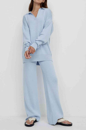 Misty Blue Oversized Sweater and Pants Set-MXSTUDIO.COM