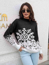 Mock Neck Snowflake Christmas Sweater-MXSTUDIO.COM