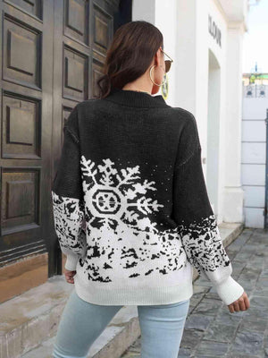 Mock Neck Snowflake Christmas Sweater-MXSTUDIO.COM