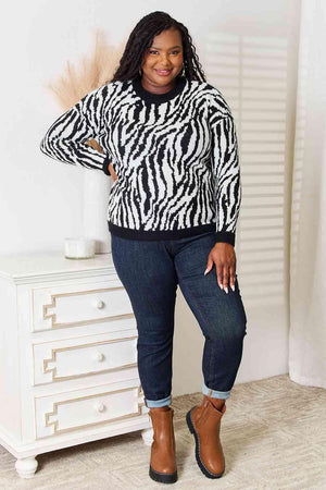 Moderate Stretch Plus Size Animal Print Sweater - MXSTUDIO.COM