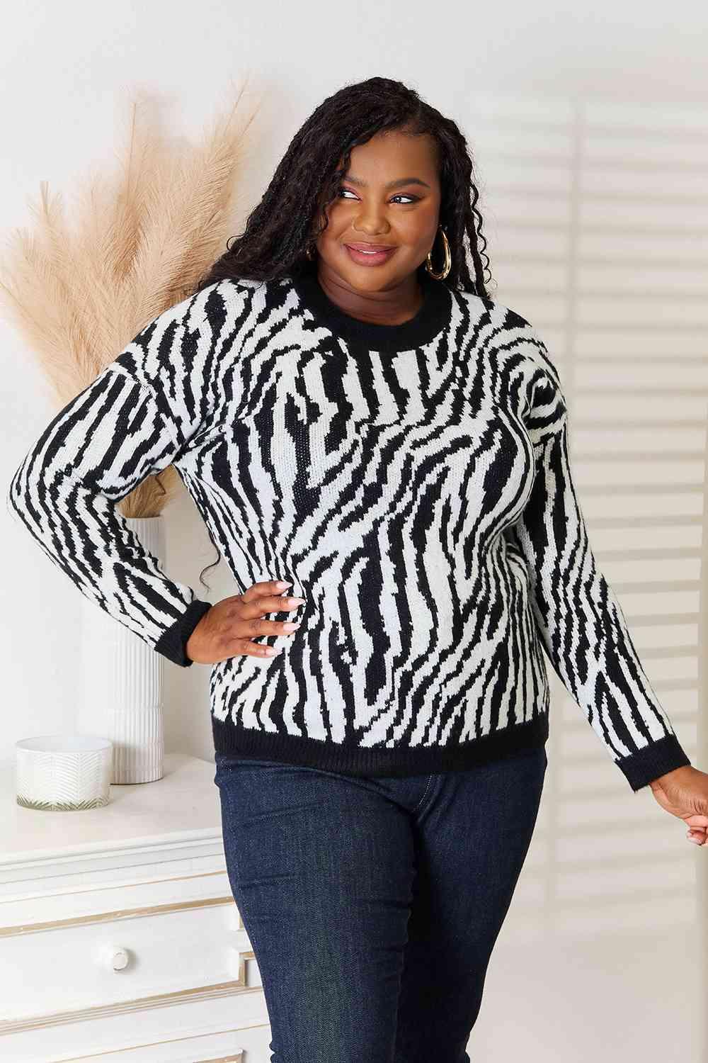 Moderate Stretch Plus Size Animal Print Sweater - MXSTUDIO.COM