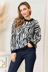 Moderate Stretch Plus Size Animal Print Sweater - MXSTUDIO.COM