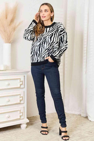 Moderate Stretch Plus Size Animal Print Sweater - MXSTUDIO.COM