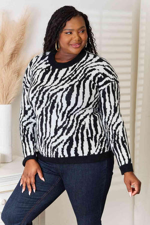 Moderate Stretch Plus Size Animal Print Sweater - MXSTUDIO.COM