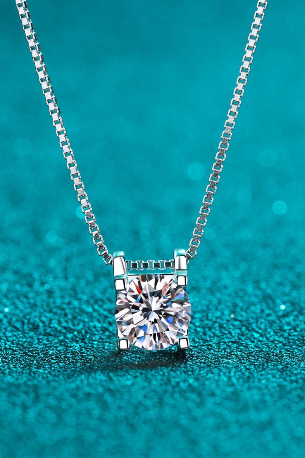 Modern 1 Carat Moissanite Pendant Sterling Silver Necklace - MXSTUDIO.COM