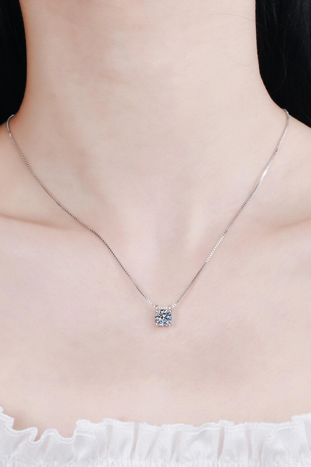 Modern 1 Carat Moissanite Pendant Sterling Silver Necklace - MXSTUDIO.COM