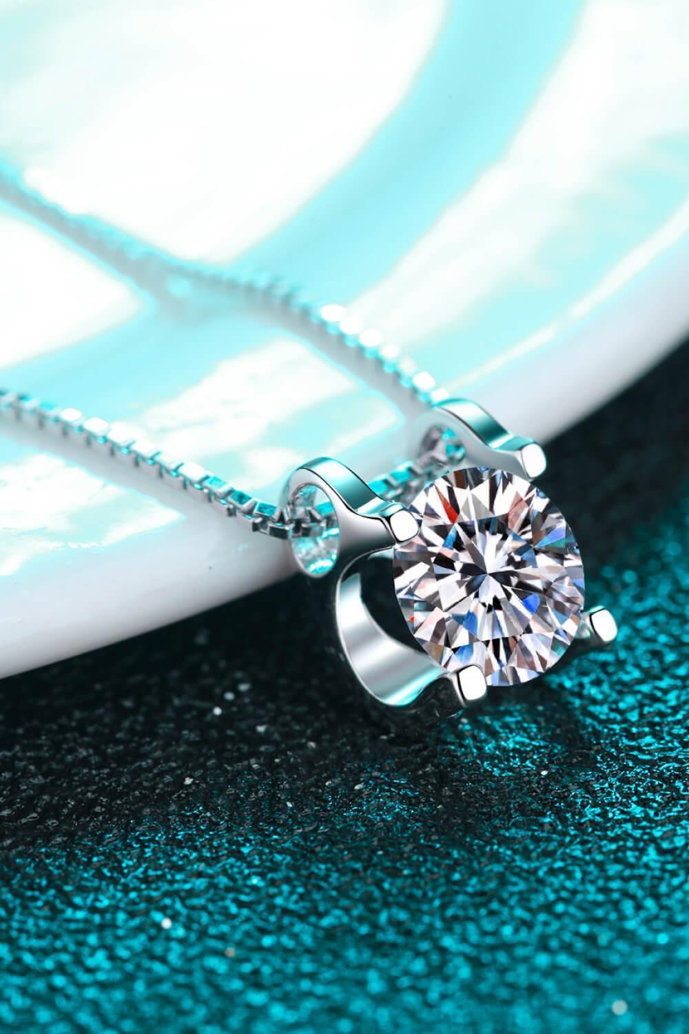 Modern 1 Carat Moissanite Pendant Sterling Silver Necklace - MXSTUDIO.COM