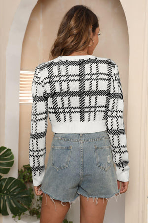 Modern Comfort Plaid Cropped Cardigan - MXSTUDIO.COM