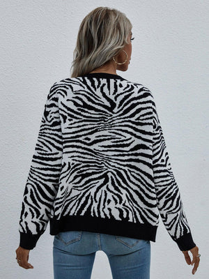 Modern Elegance Button Down Zebra Print Cardigan - MXSTUDIO.COM