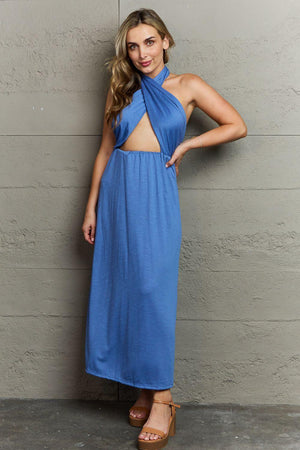 Modern Elegance Halter Neck Crisscross Front Dress - MXSTUDIO.COM