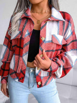 Modern Retro Collared Buttoned Plaid Jacket-MXSTUDIO.COM