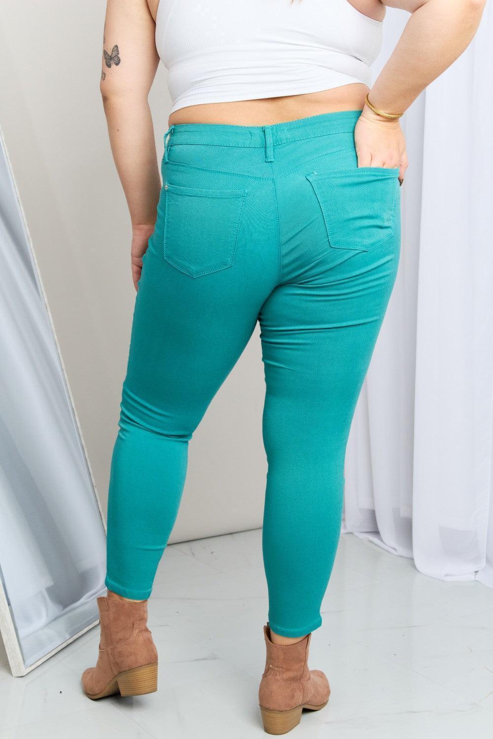 Modern Vibe Plus Size Sea Green Skinny Jeans - MXSTUDIO.COM