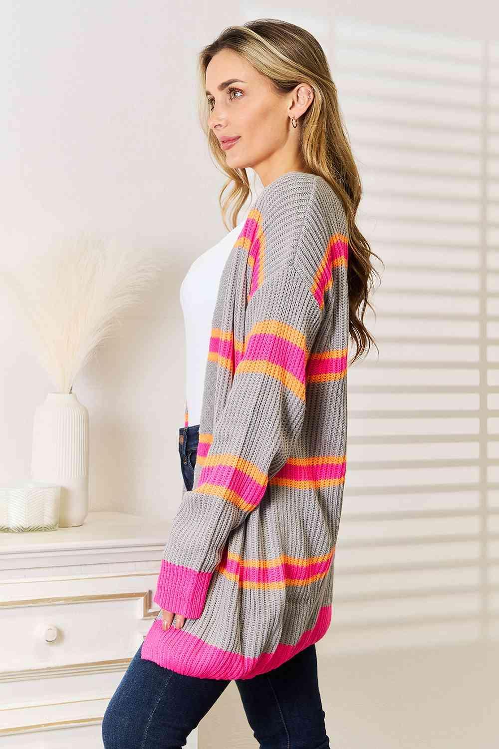 Modernistic Ribbed Long Sleeve Striped Cardigan-MXSTUDIO.COM