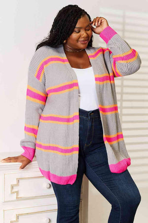 Modernistic Ribbed Long Sleeve Striped Cardigan-MXSTUDIO.COM