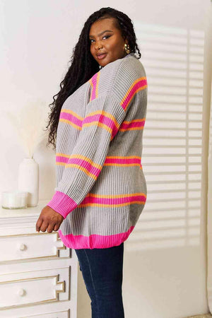 Modernistic Ribbed Long Sleeve Striped Cardigan-MXSTUDIO.COM