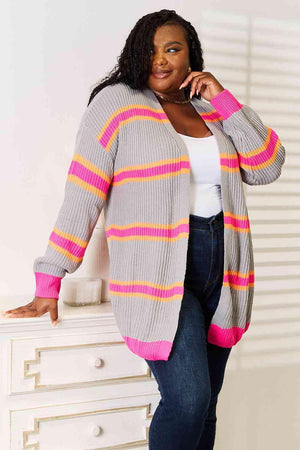 Modernistic Ribbed Long Sleeve Striped Cardigan-MXSTUDIO.COM