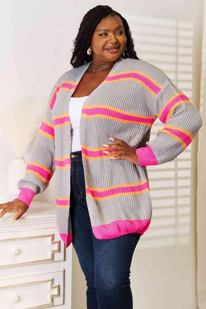 Modernistic Ribbed Long Sleeve Striped Cardigan-MXSTUDIO.COM