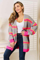 Modernistic Ribbed Long Sleeve Striped Cardigan-MXSTUDIO.COM