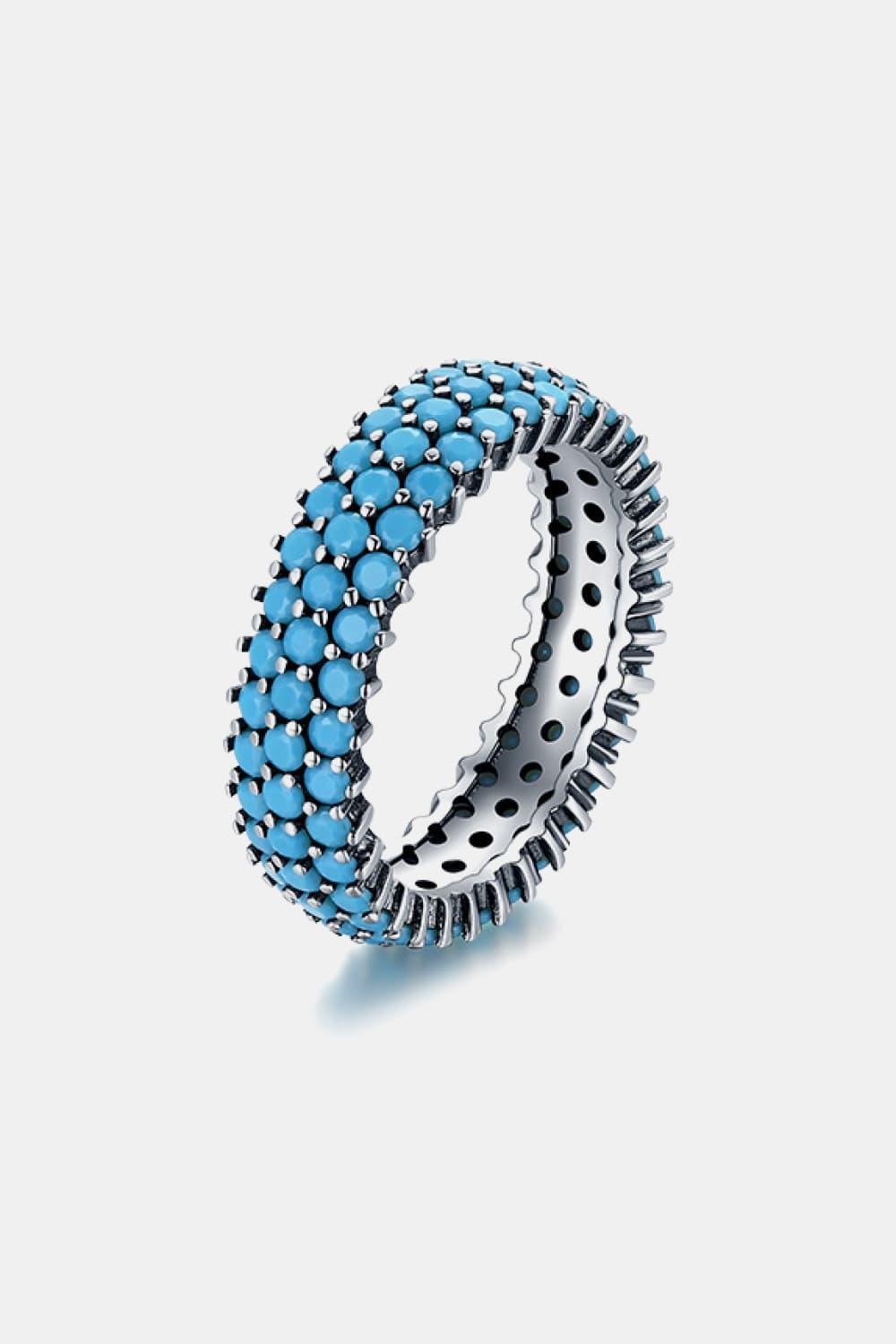 Modernistic Triple Row Sky Blue Artificial Turquoise Ring - MXSTUDIO.COM