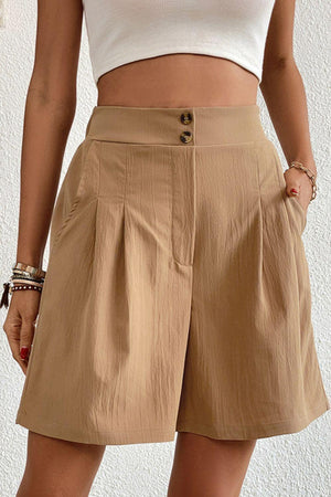 Modish Buttoned Wide Leg Pleated Shorts - MXSTUDIO.COM