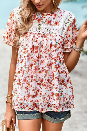 Most Cherished Lace Floral Short Sleeve Blouse - MXSTUDIO.COM