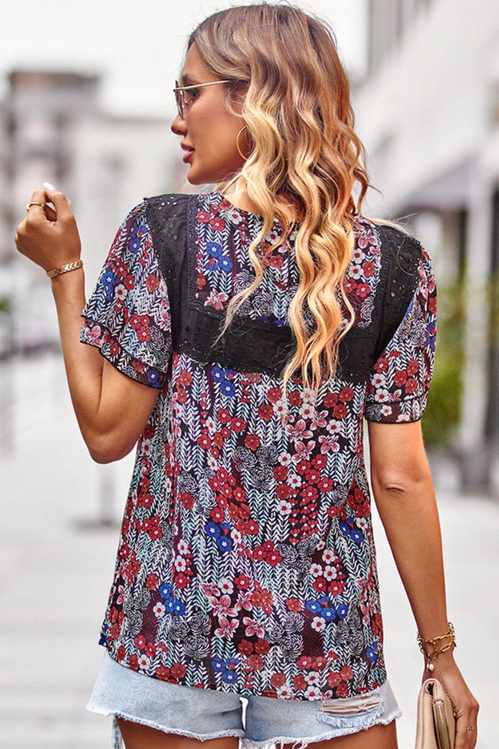 Most Cherished Lace Floral Short Sleeve Blouse - MXSTUDIO.COM