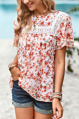 Most Cherished Lace Floral Short Sleeve Blouse - MXSTUDIO.COM