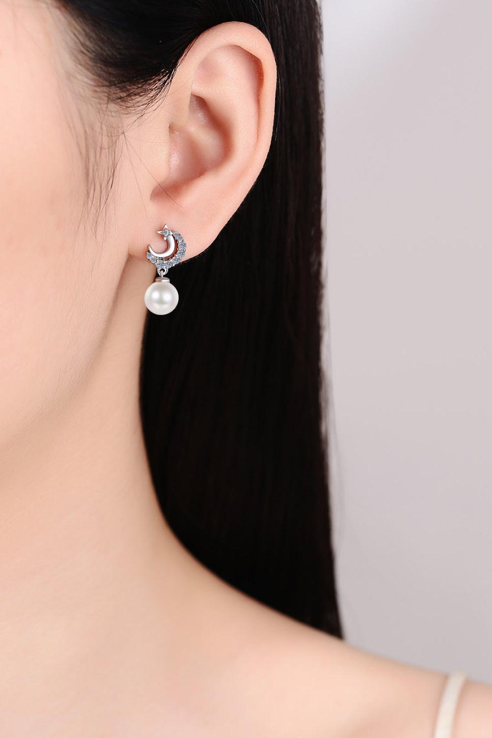 Most Loved Moissanite Accent Pearl Drop Earrings - MXSTUDIO.COM