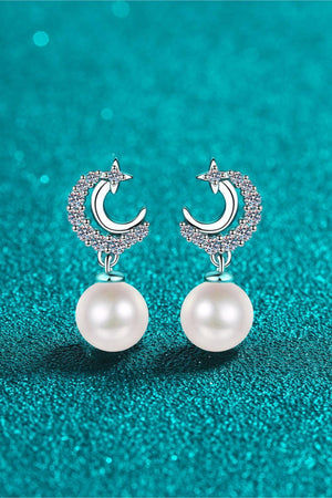 Most Loved Moissanite Accent Pearl Drop Earrings - MXSTUDIO.COM