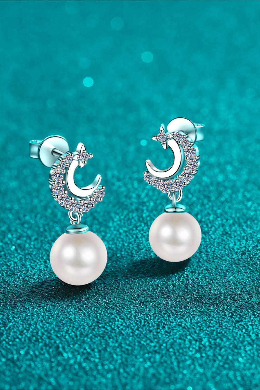 Most Loved Moissanite Accent Pearl Drop Earrings - MXSTUDIO.COM