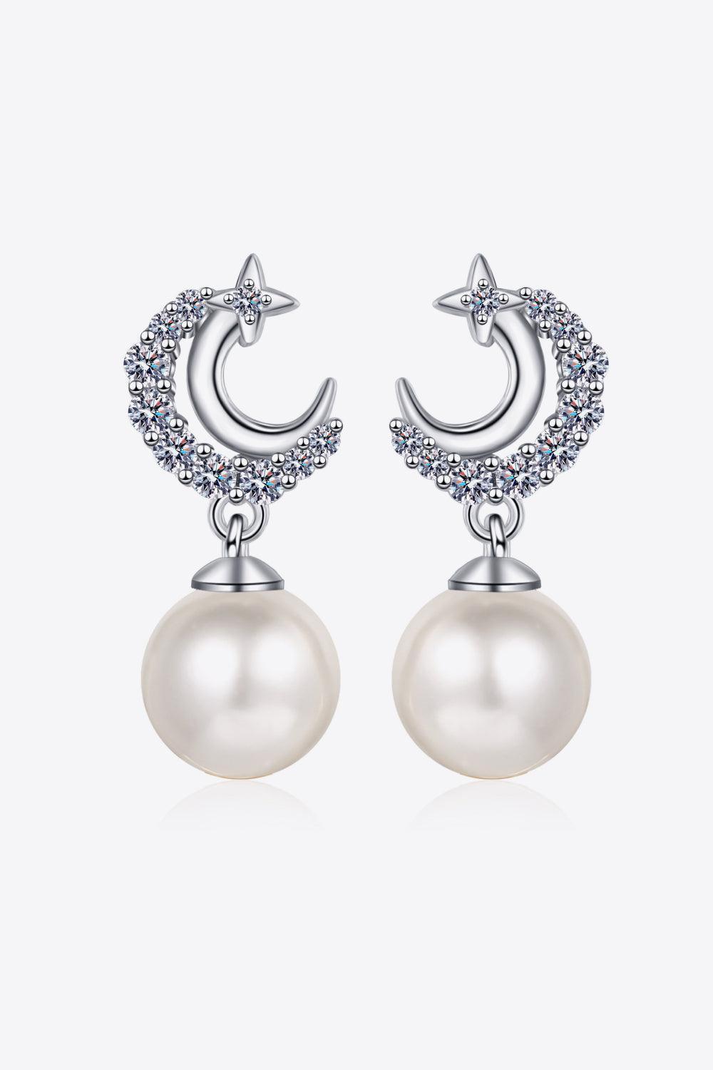 Most Loved Moissanite Accent Pearl Drop Earrings - MXSTUDIO.COM