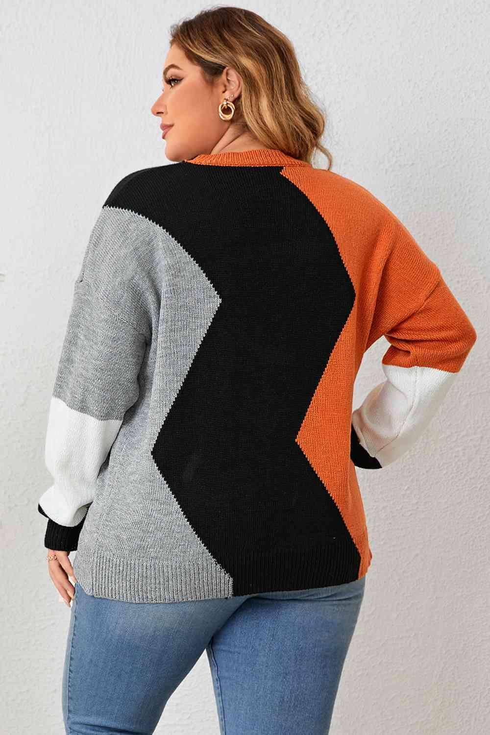 Motivated Knitted Plus Size Color Block Top - MXSTUDIO.COM