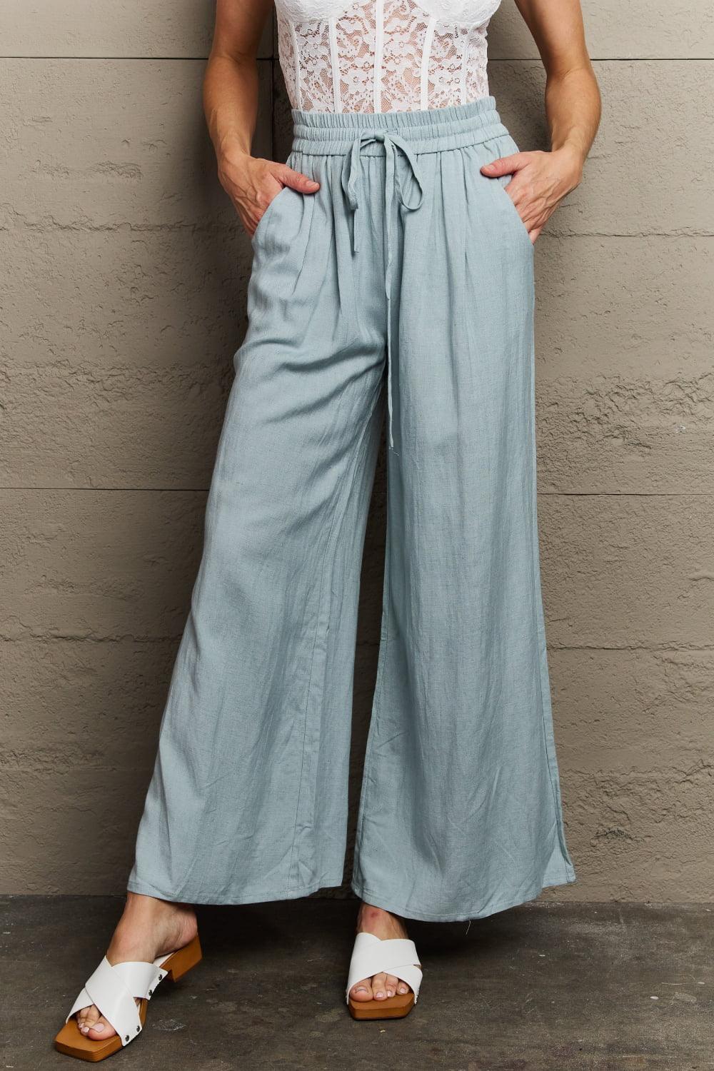Move Gracefully Wide Leg Pants With Pockets - MXSTUDIO.COM
