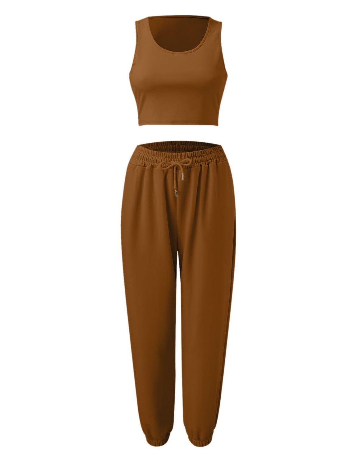 a women's crop top and pants set